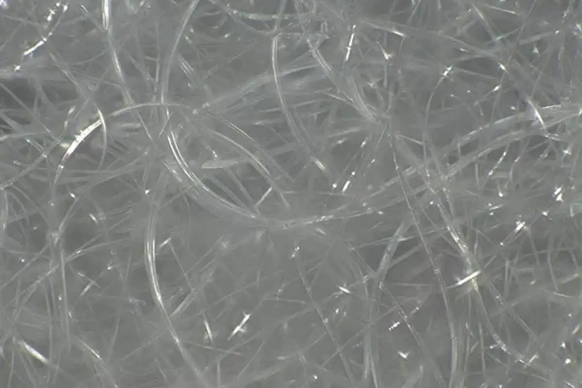 Close-up of synthetic fibers, showcasing fine, water resistant and durable material